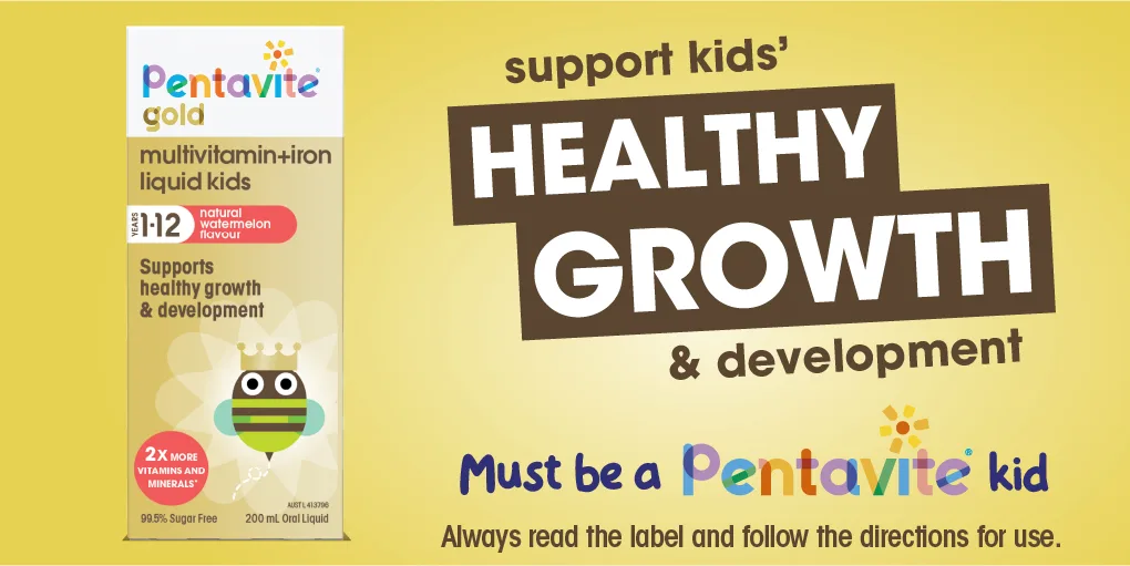 Support kids' healthy growth and development. Must be a Pentavite kid. Always read the label and follow the directions for use.