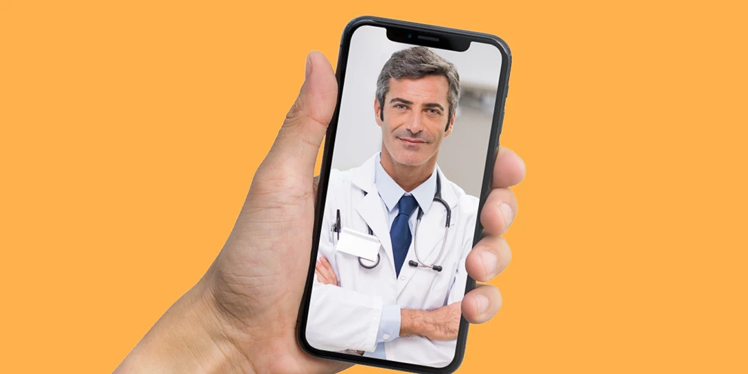 Phone with a doctor onscreen