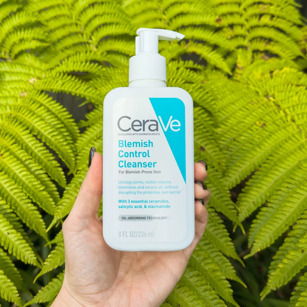 CeraVe Blemish Control Cleanser in-front of leaves