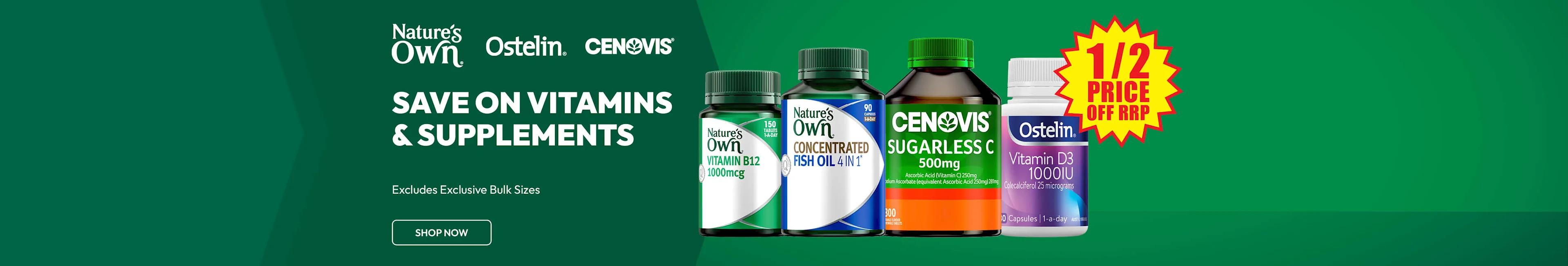 Save 50% on Vitamins and Supplements from Natures Own, Ostelin & Cenovis.