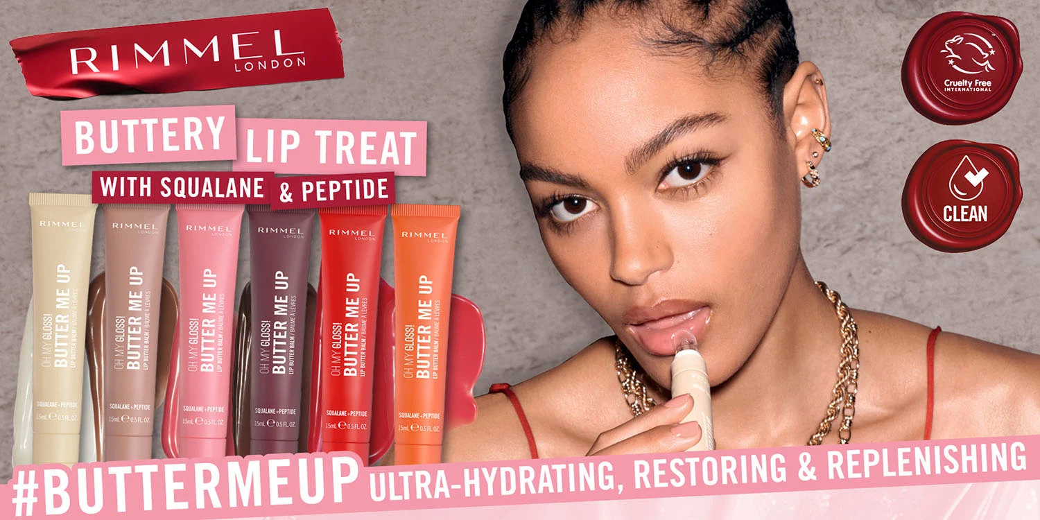 Rimmel buttery lip treatment with squalane and peptide. #buttermeup ultra-hydrating, restoring and replensihing