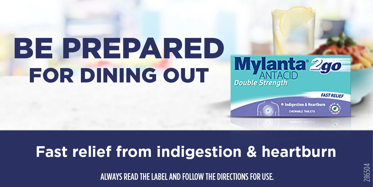 Be prepared for dining out. Fast relief indigestion and heartburn. Always read the label and follow the directions for use.
