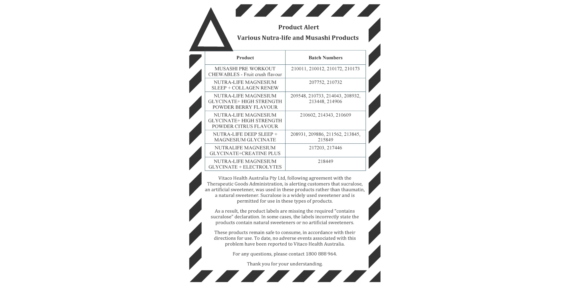 Product recall: NUTRI-LIFE & MUSHASHI