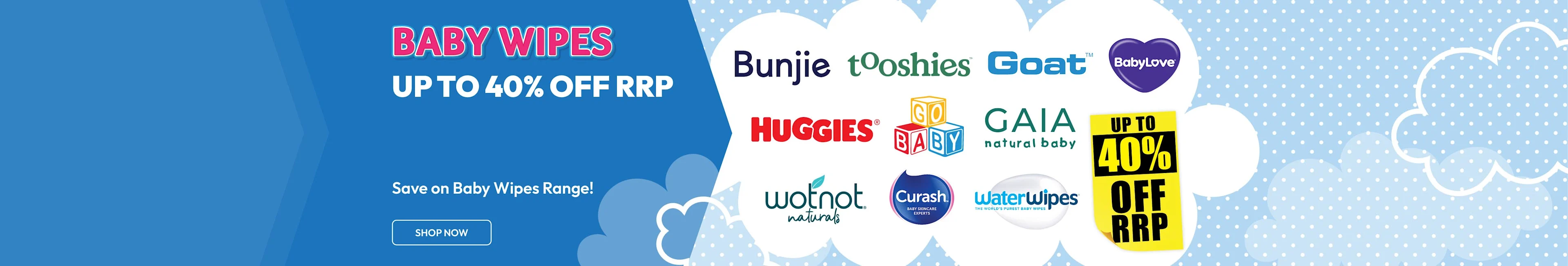 Up to 40% off RRP on Baby Wipes!