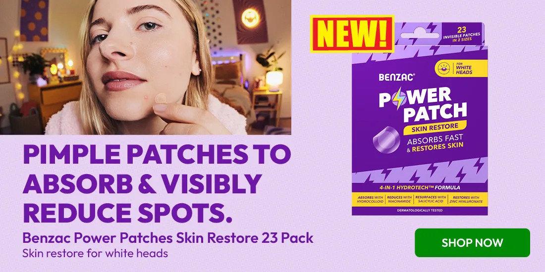 Pimple patches to absorb and visibly reduce spots - Benzac Power Patches Skin Restore 23 pack.