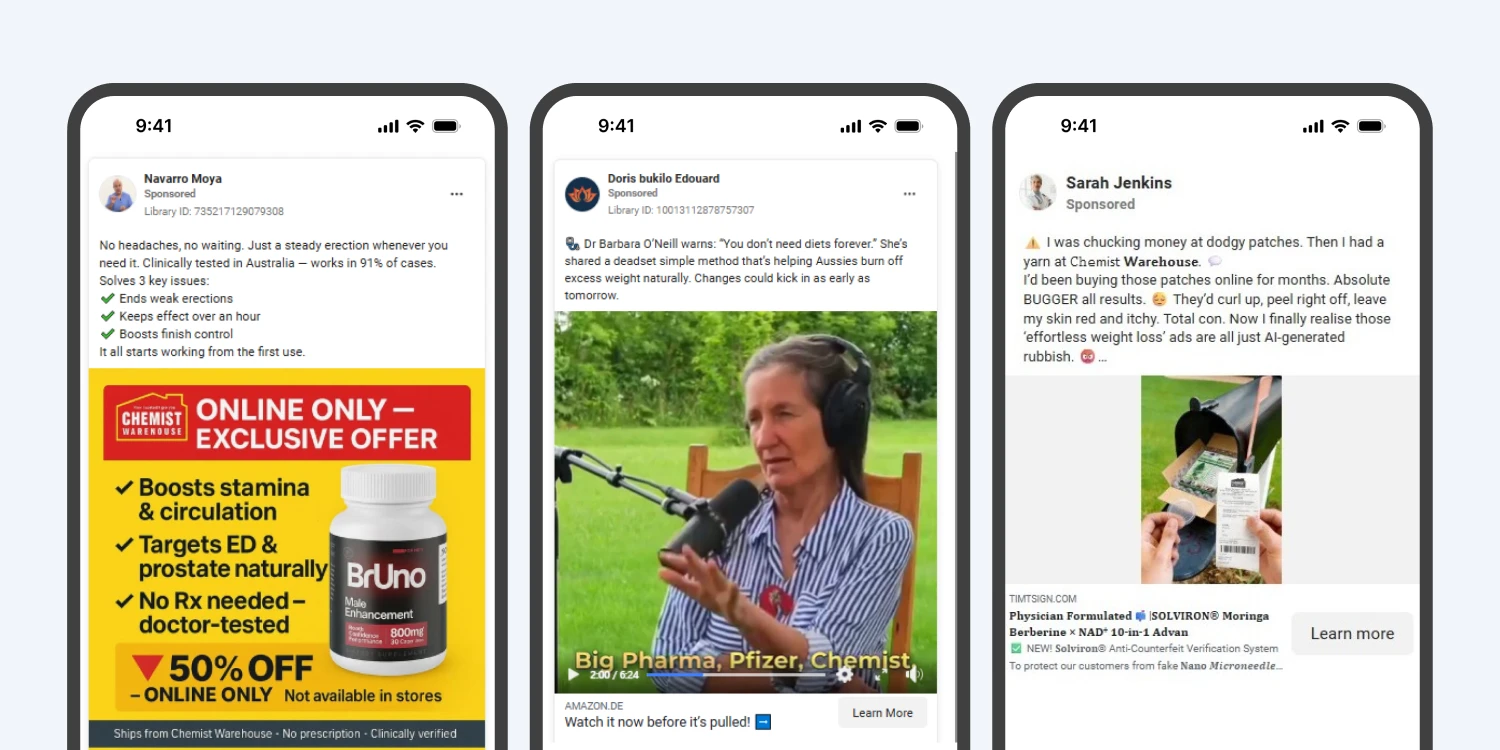 Example of recent social media scams
