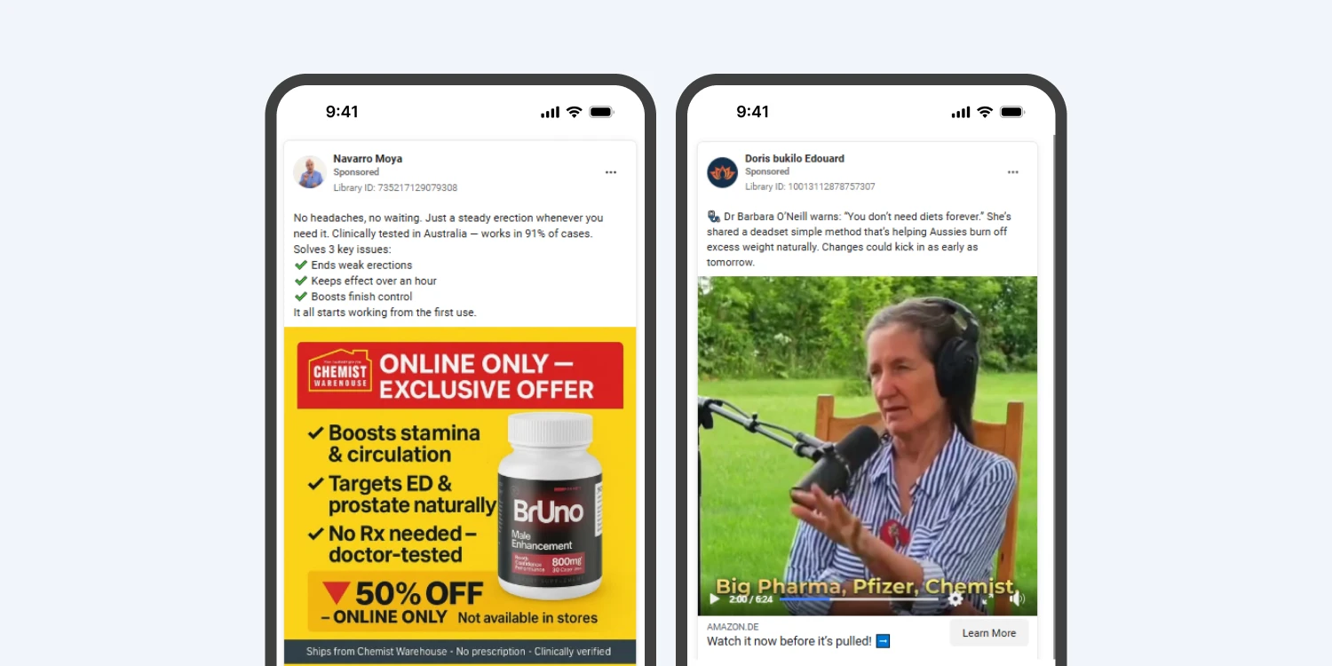 Example of recent social media scams