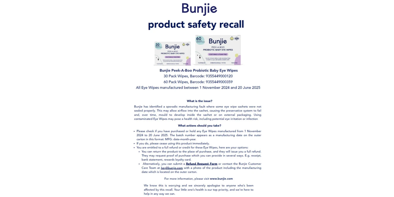 Bunjie product safety recall