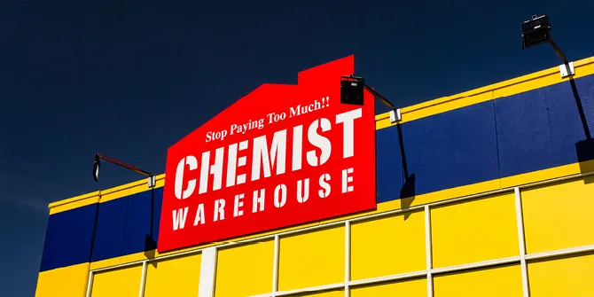 Chemist Warehouse logo on the front of the building