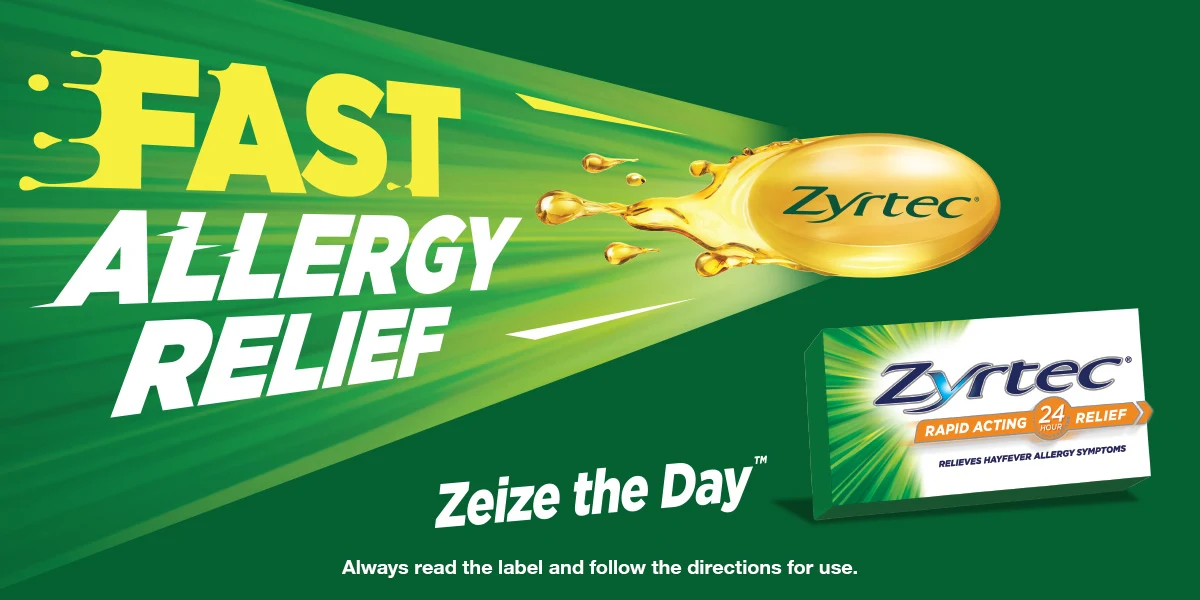 No hayfever tablet works faster. New 63 value pack. Zeize the Day. Always read the label and follow the directions for use. 