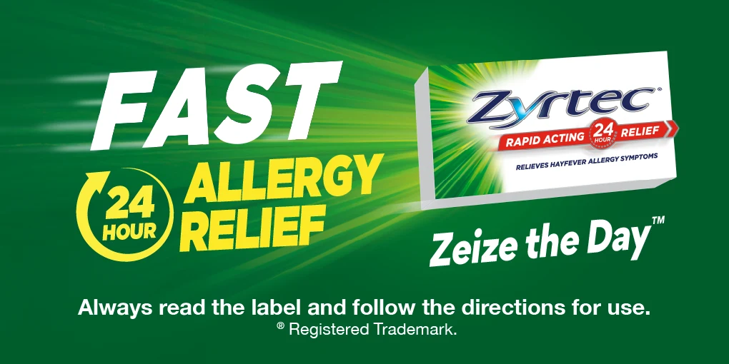 No hayfever tablet works faster. New 63 value pack. Zeize the Day. Always read the label and follow the directions for use. 
