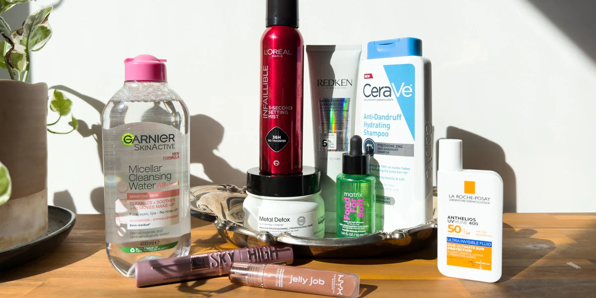 A variety of products from Loreal showing Cerave, Redken, LRP, Maybelline and Matrix