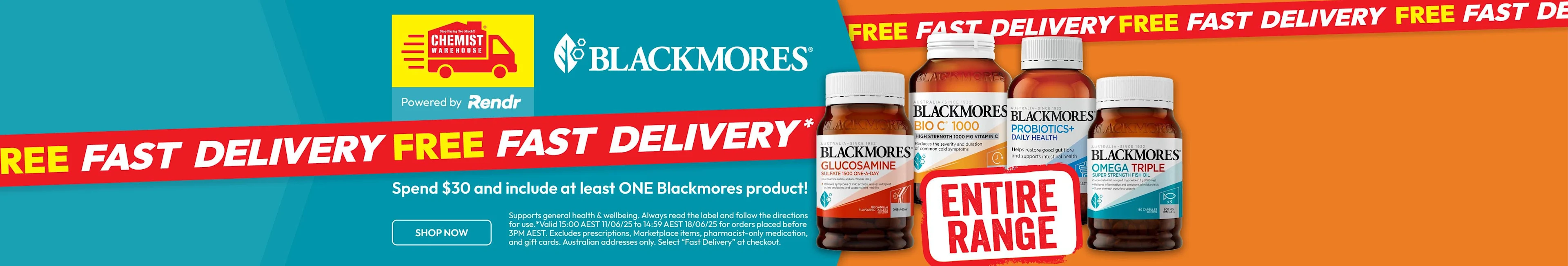 Blackmores Free Fast Delivery on Entire Range.