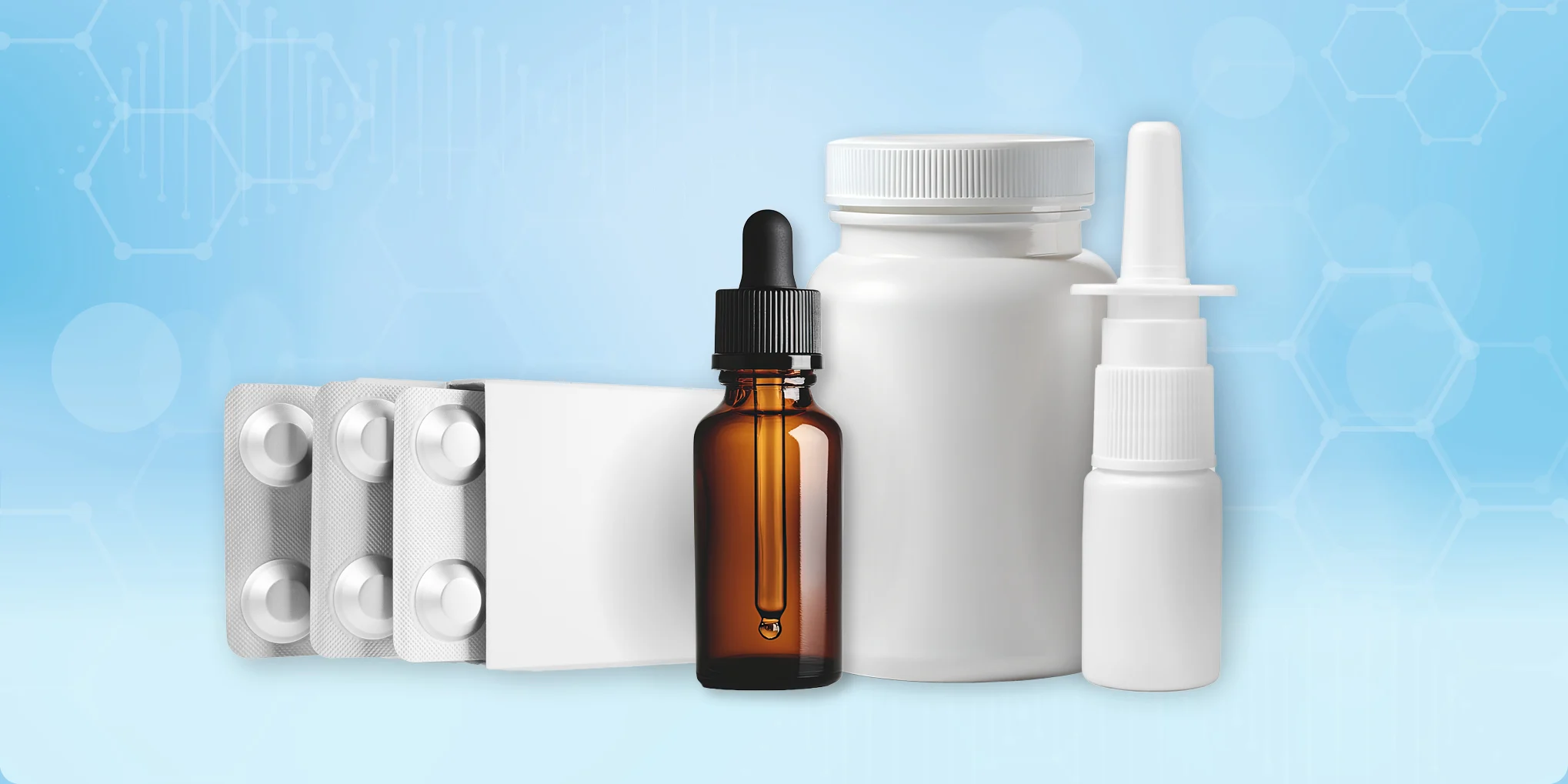 Sheets and bottles of generic tablet & medicines