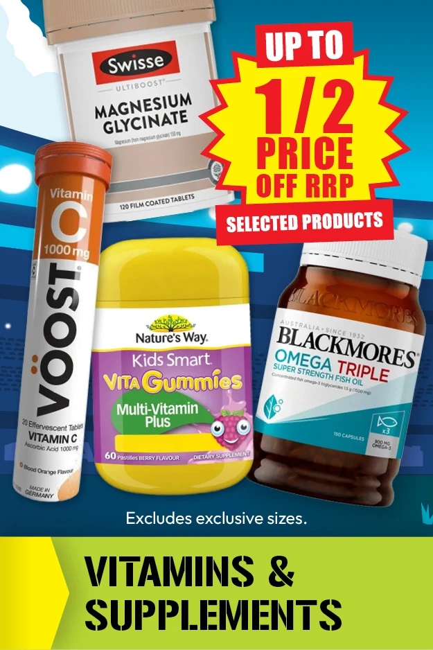 Home Page: Footy Finals Vertical Tile - Vitamins & Supplements (Image)