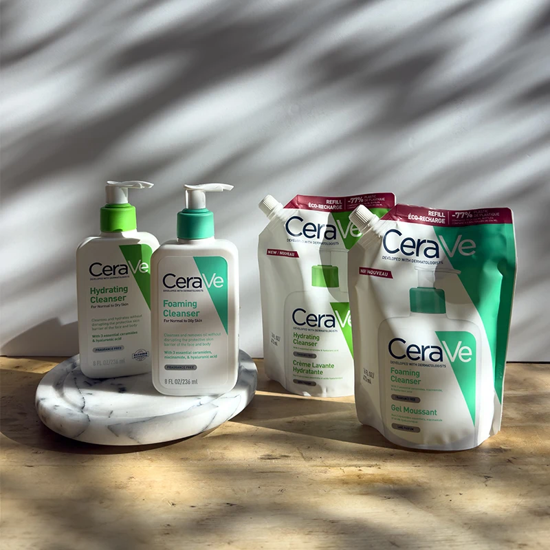 CeraVe Foaming Facial Cleanser on leaves