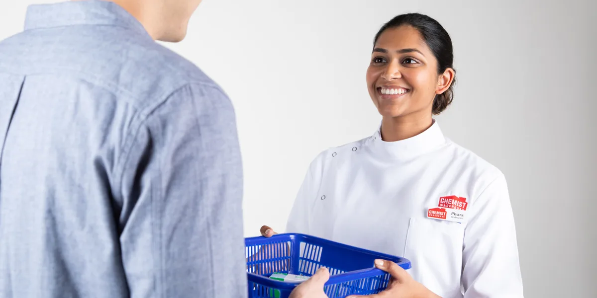 Chemist Warehouse pharmacist helping a customer