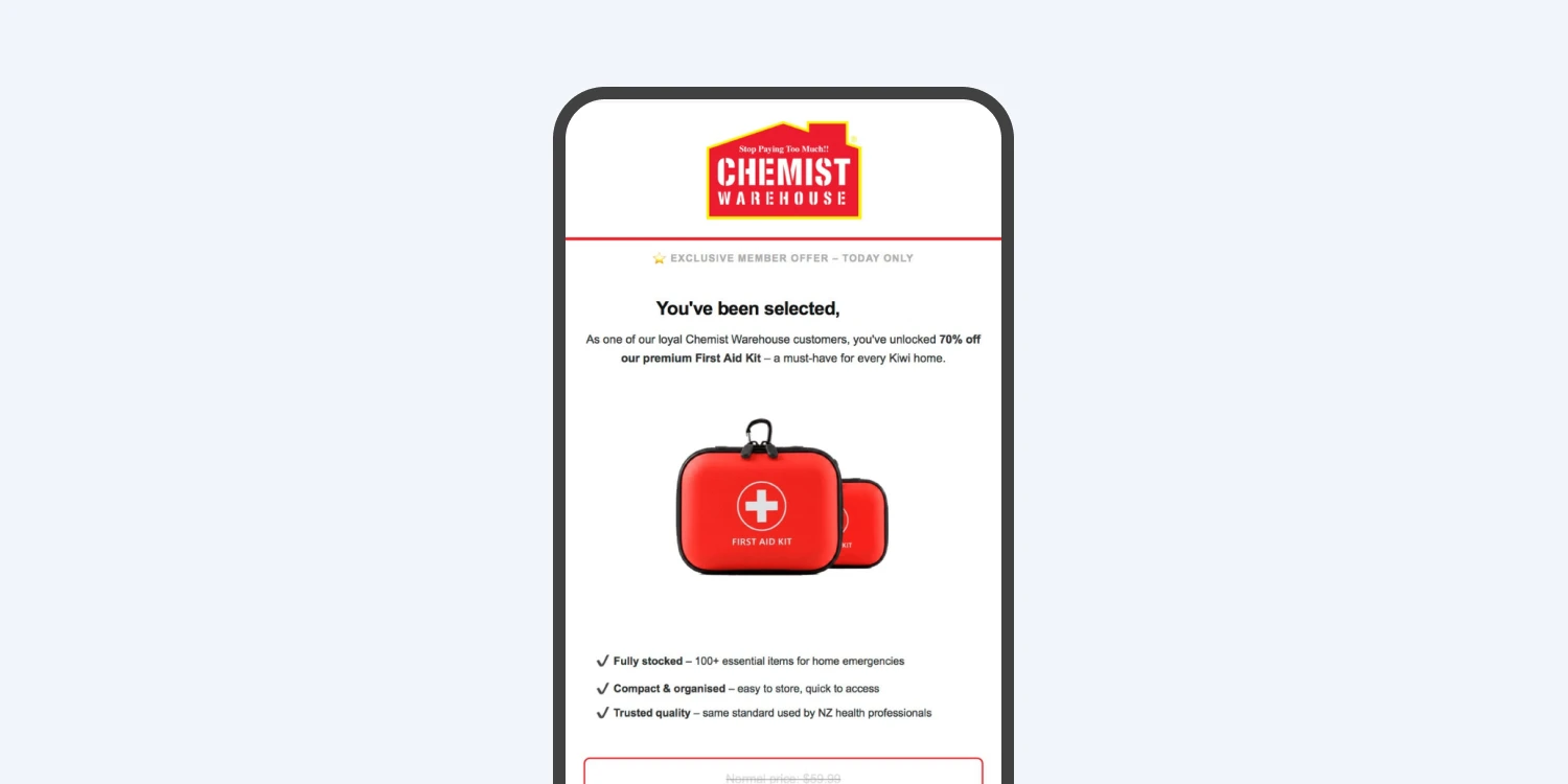 A phone mockup with an example of the email scam