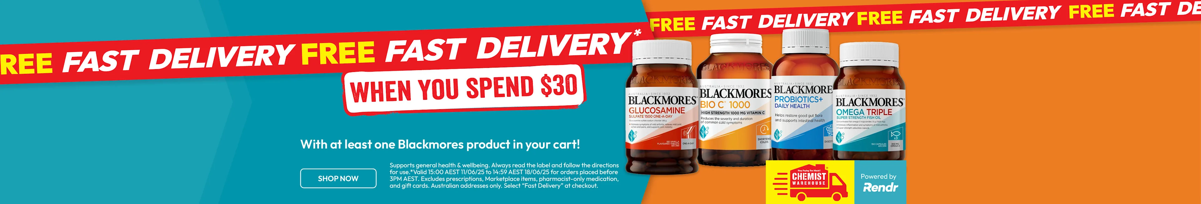 Blackmores Free Fast Delivery on Entire Range.