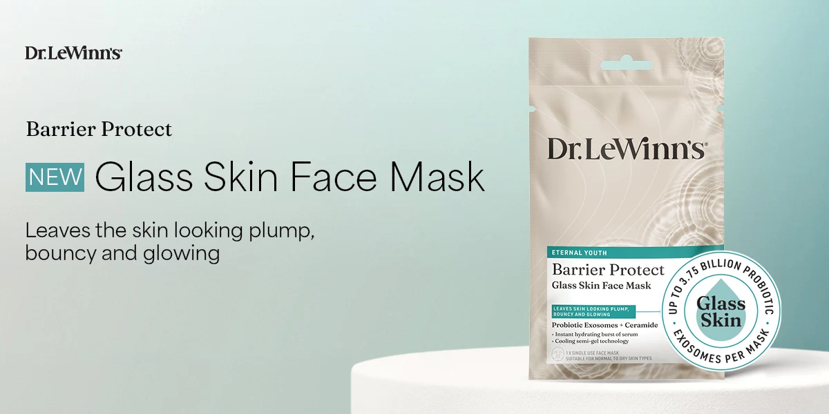 Model happily posing with Dr Lewinn's daily polishing powder product