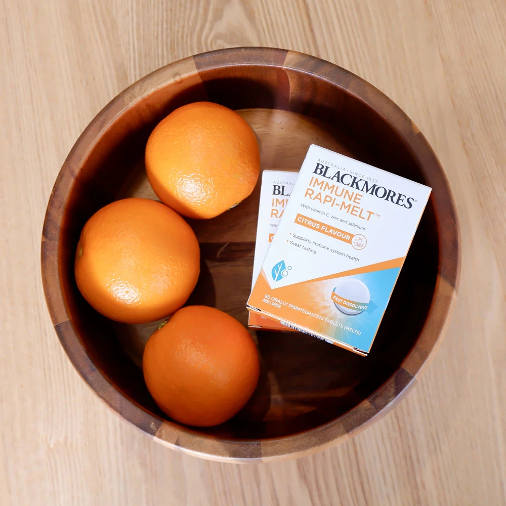Blackmores Immune Rapi-Melts in a bowl of fruit