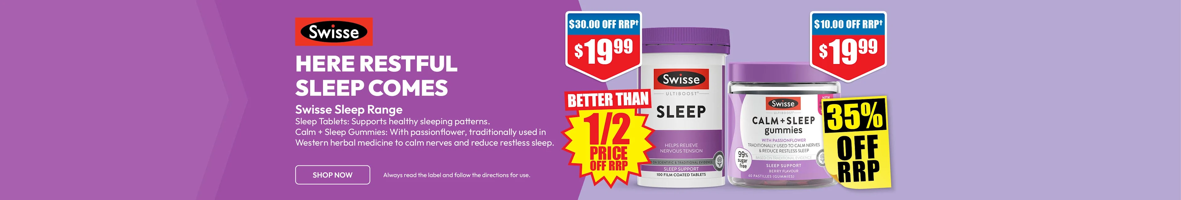 Here restful sleep comes with Swisse Sleep Range with select products better than half price off rrp