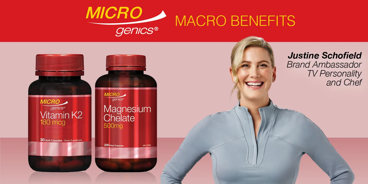Microgenics macro benefits. Justine Schofield brand ambassador, TV personality and chef