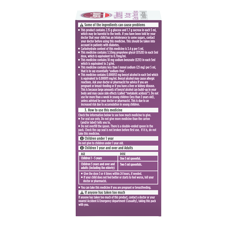 Benylin® Children's Dry Cough & Sore Throat Syrup 1+ Year 125ml - left side shot