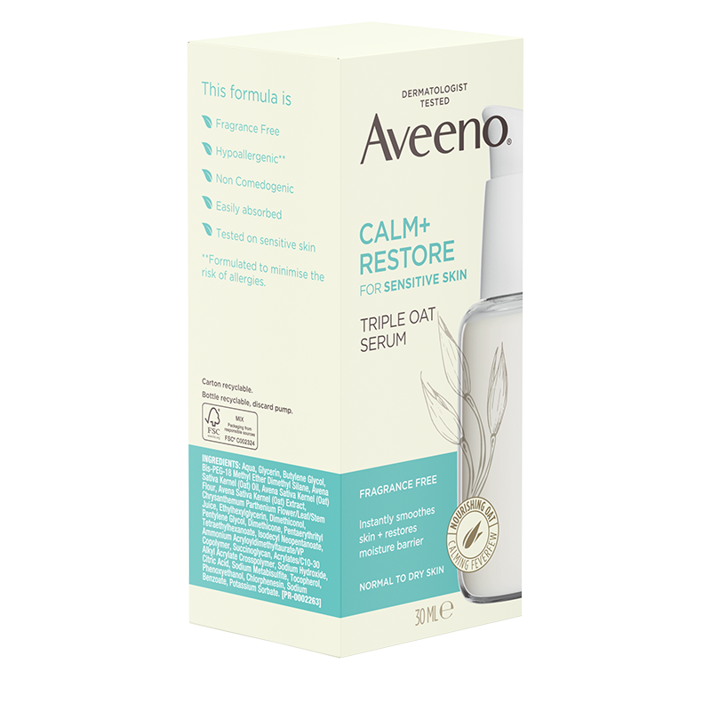 NEW Aveeno® Calm & Restore Triple Oat Serum 30ml - angle shot