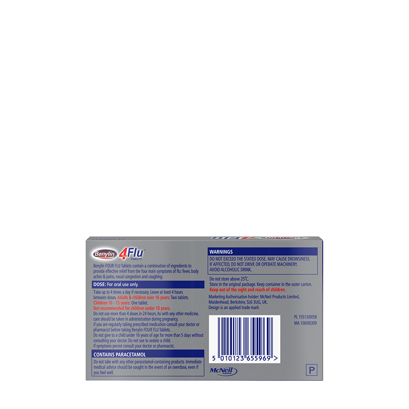 Benylin® 4 Flu Tablets 24 Tablets - back shot