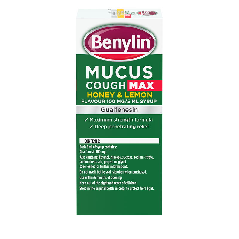 Benylin® Mucus Cough Max Honey & Lemon Flavour 100 mg/5 ml Syrup 300ml - rights ide shot