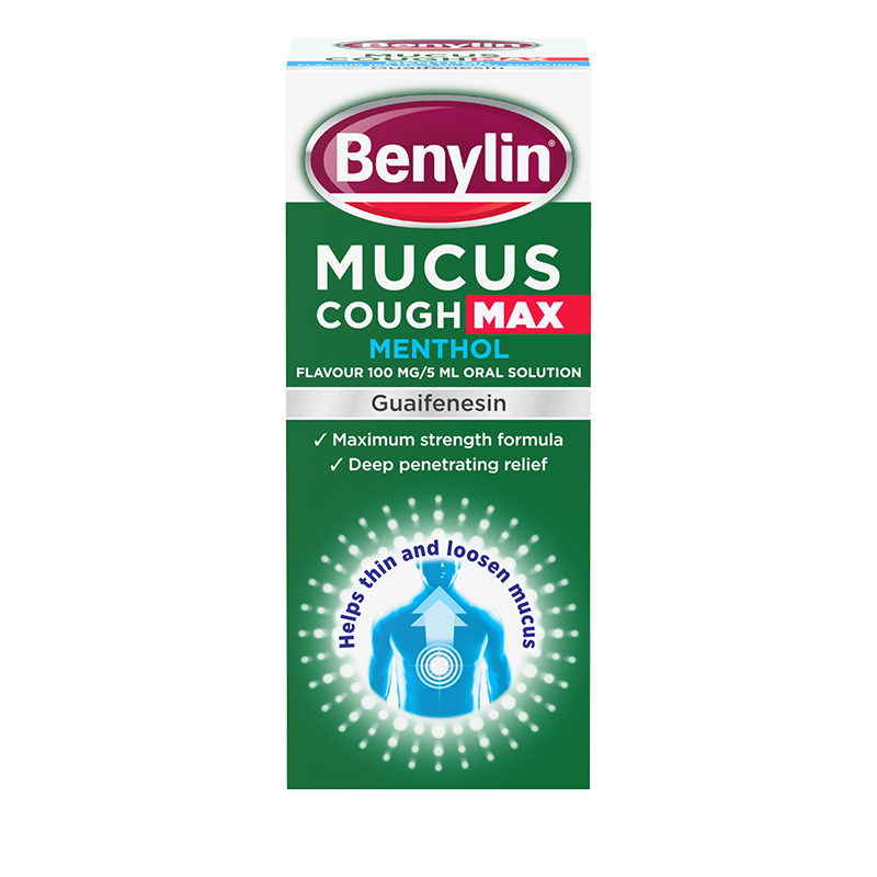 Benylin® Mucus Cough Max Menthol Flavour 100 mg/5 ml Oral Solution 150ml - front shot