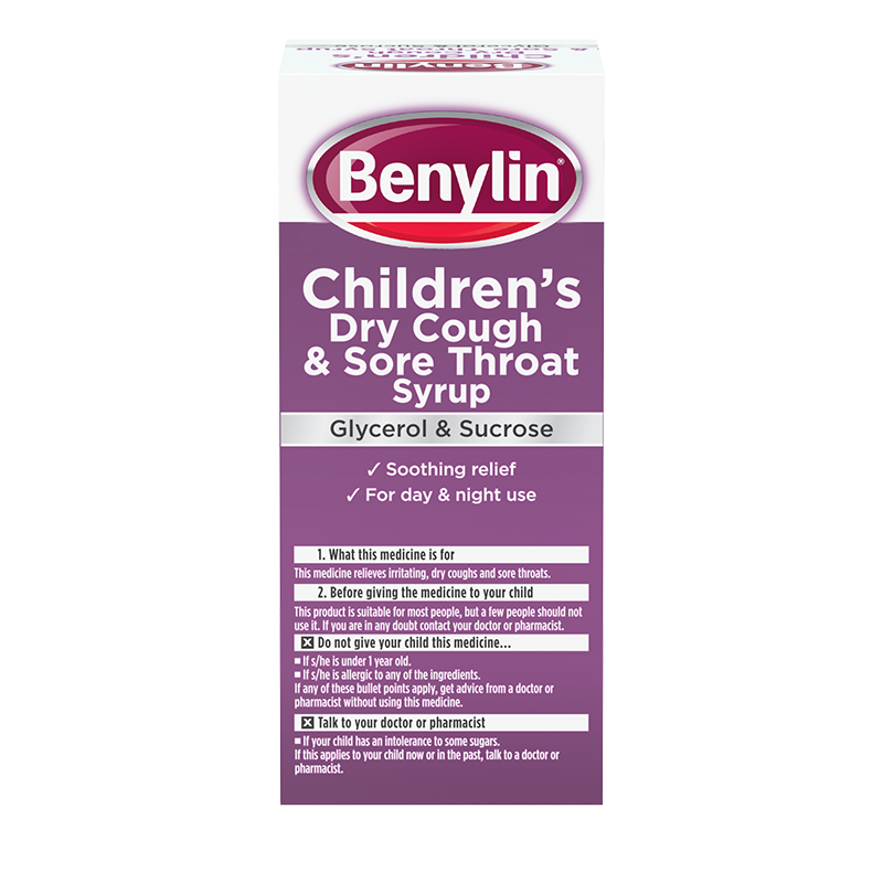 Benylin® Children's Dry Cough & Sore Throat Syrup 1+ Year 125ml - back shot