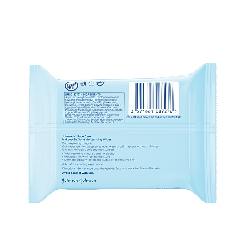 JOHNSON'S® Face Care Makeup Be Gone Moisturising Wipes 25s