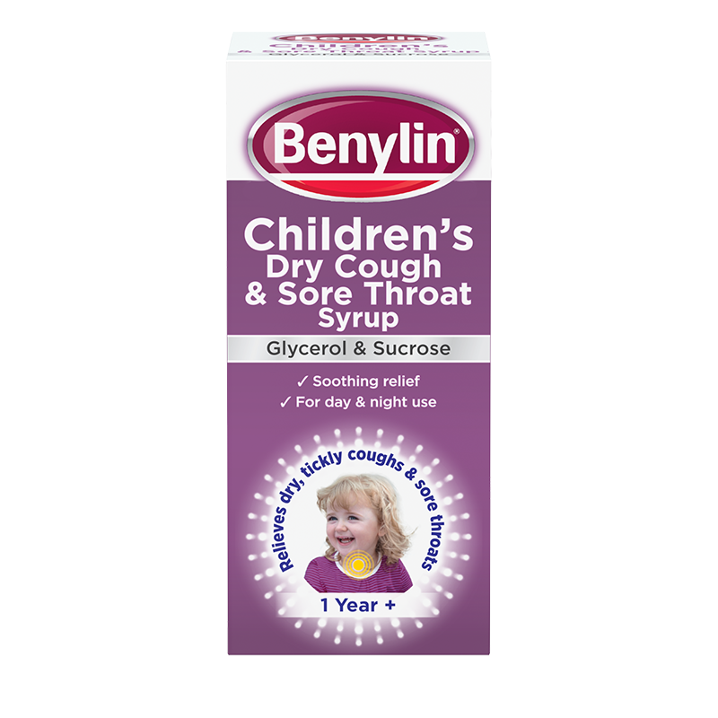 Benylin® Children's Dry Cough & Sore Throat Syrup 1+ Year 125ml - front shot