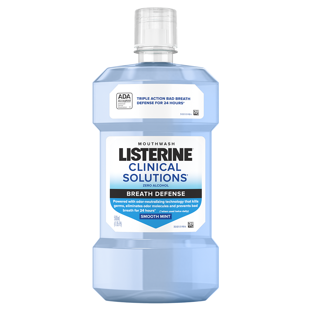 LISTERINE® Clinical Solutions Breath Defense Zero Alcohol Mouthwash for Bad Breath 