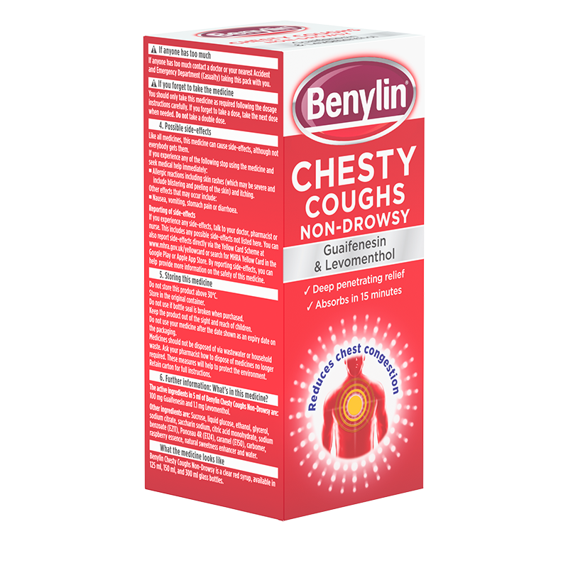 Benylin® Chesty Coughs Non-Drowsy 150ml - angle shot