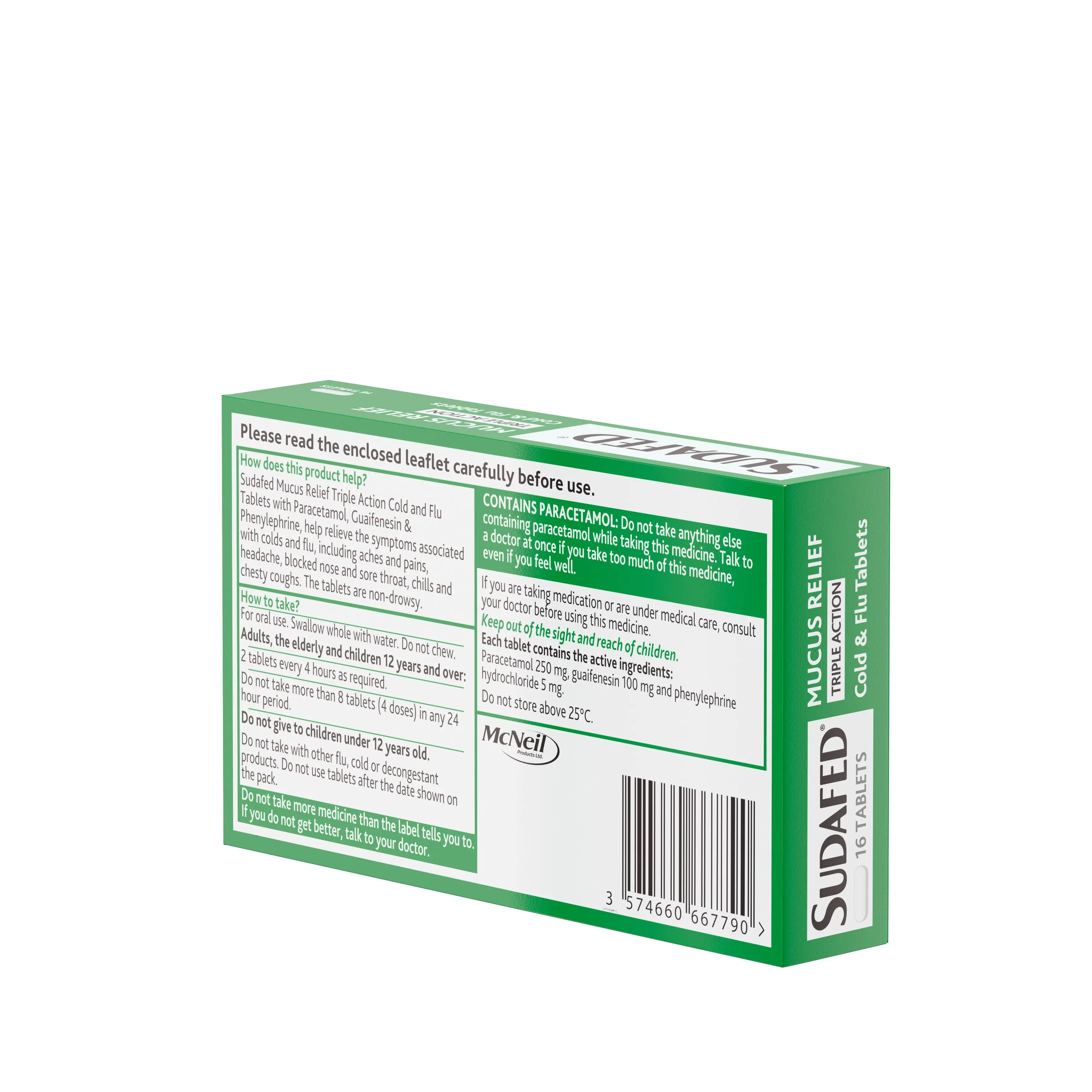 Mucus Relief Triple Action Cold & Flu Tablets 16s