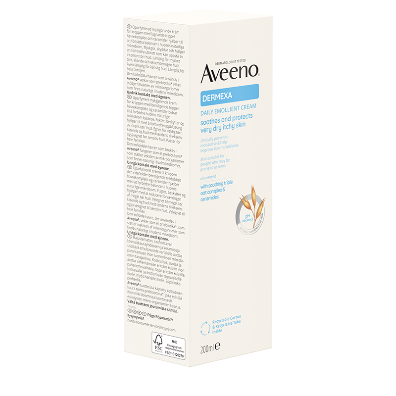 Aveeno® Dermexa Daily Emollient Cream 200ml - ANGLE SHOT