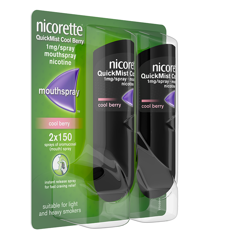 NICORETTE® Quickmist Cool Berry Mouthspray 1mg/spray Duo - Front side