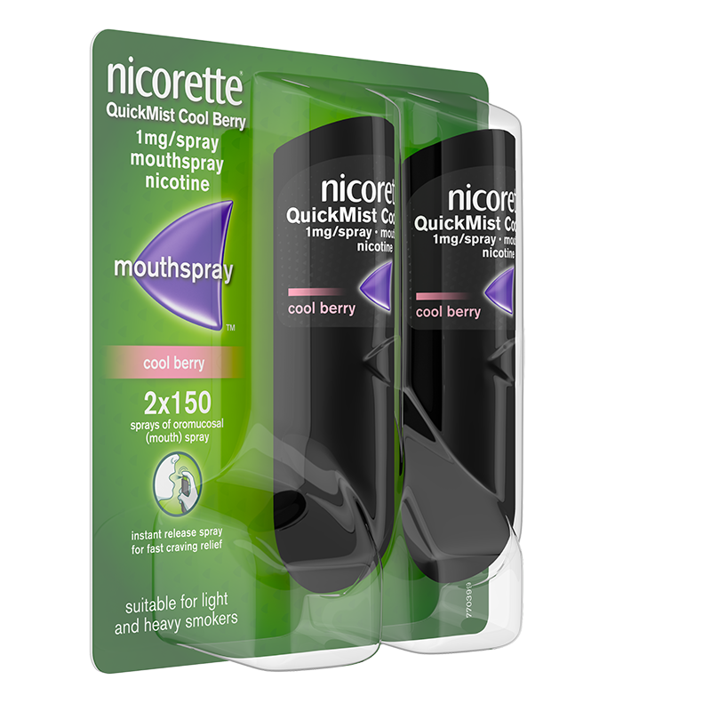 NICORETTE® Quickmist Cool Berry Mouthspray 1mg/spray Duo - Front side