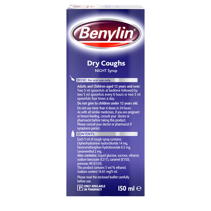 Benylin® Dry Coughs Night Syrup 150ml - left side shot