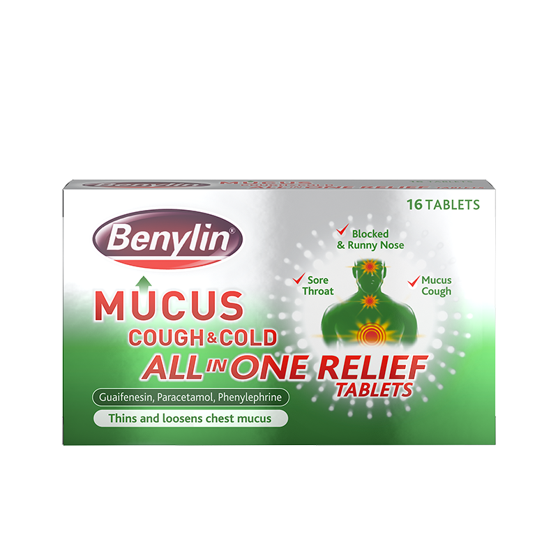 Benylin® Mucus Cough & Cold All in One Relief Tablets 16s - front shot