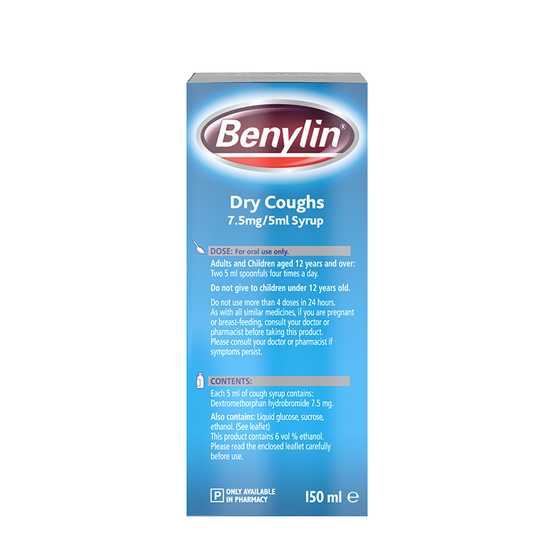 Benylin® Dry Coughs 7.5mg/5ml Syrup 150ml - left side shot