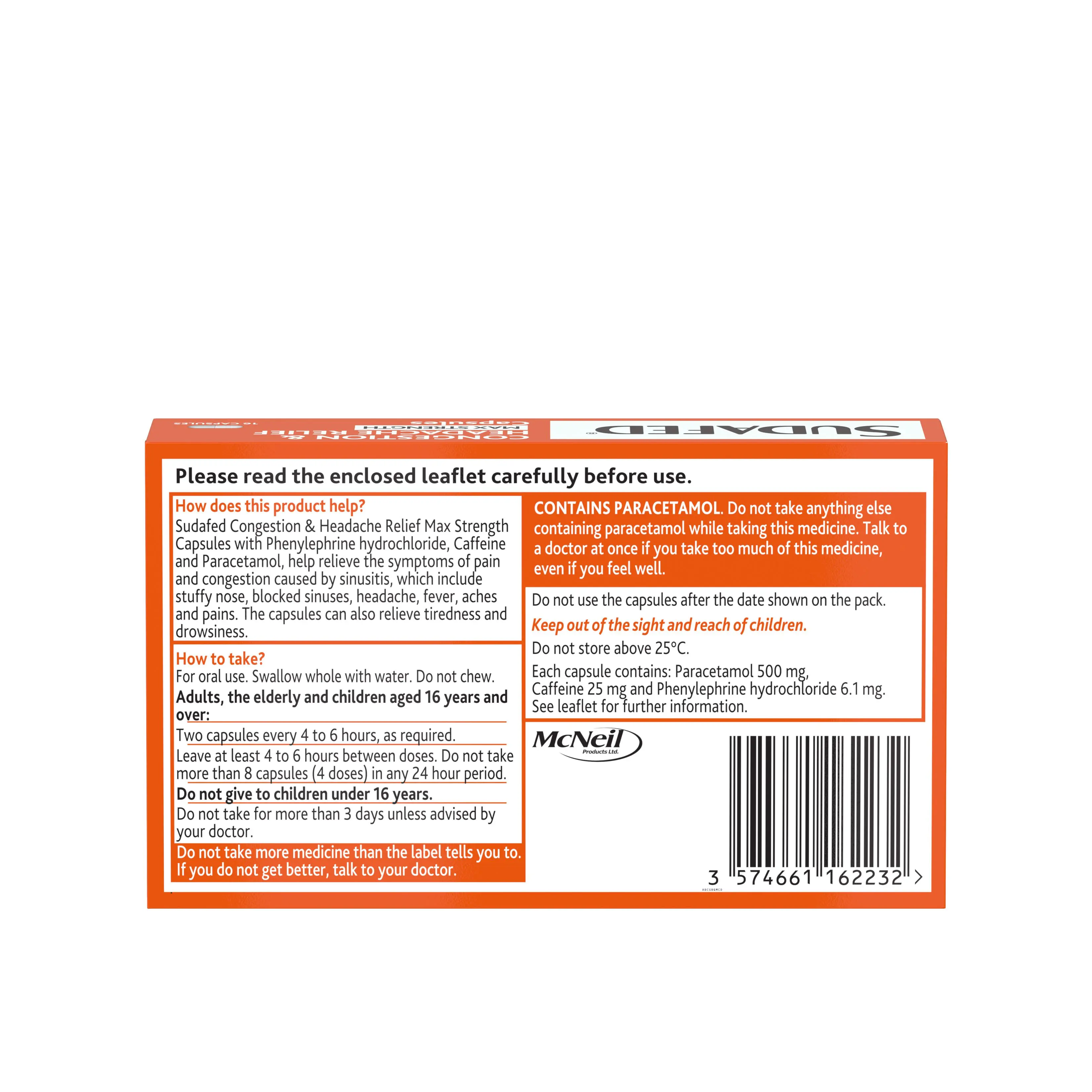 SUDAFED® Congestion & Headache Relief Max Strength Capsules 16s