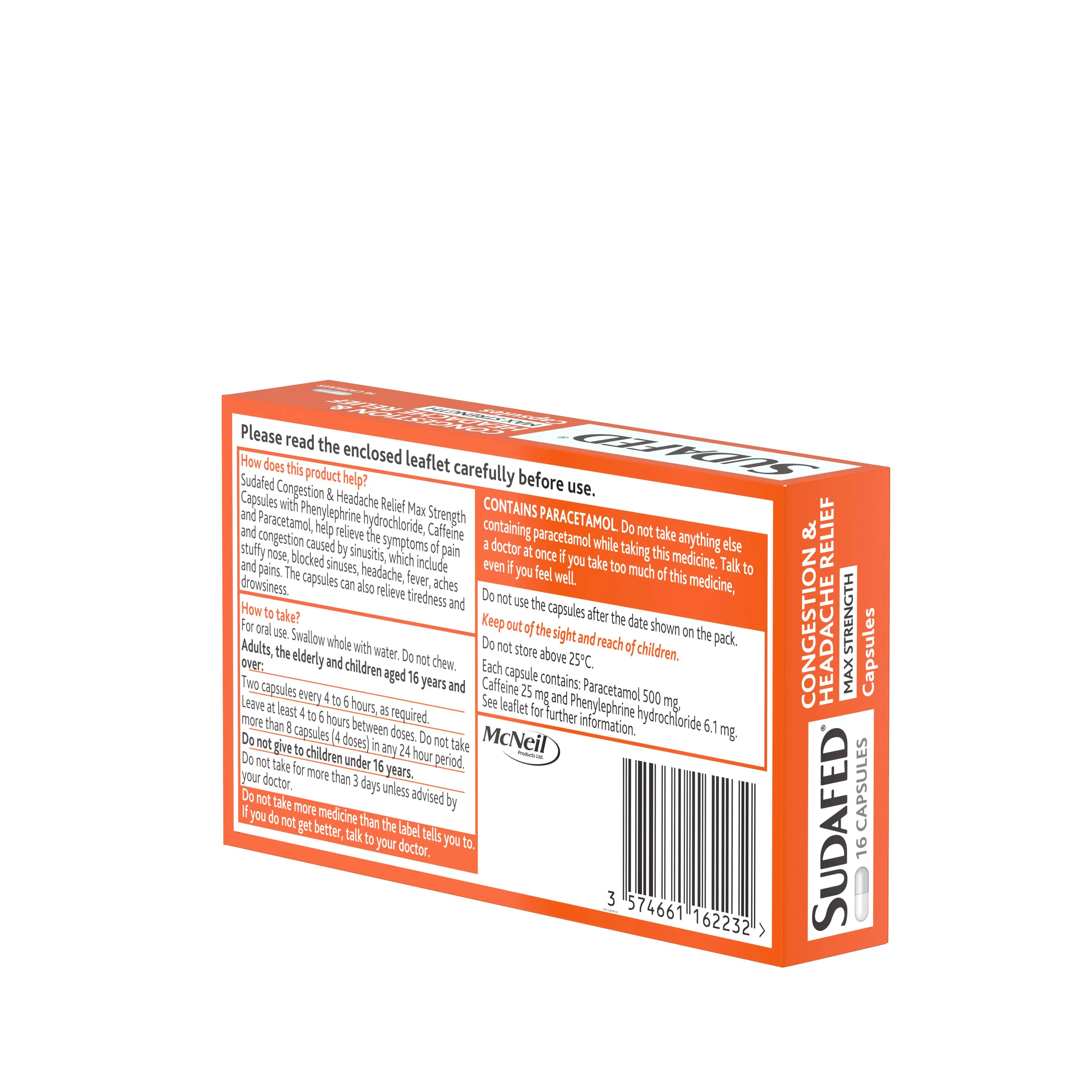 SUDAFED® Congestion & Headache Relief Max Strength Capsules 16s