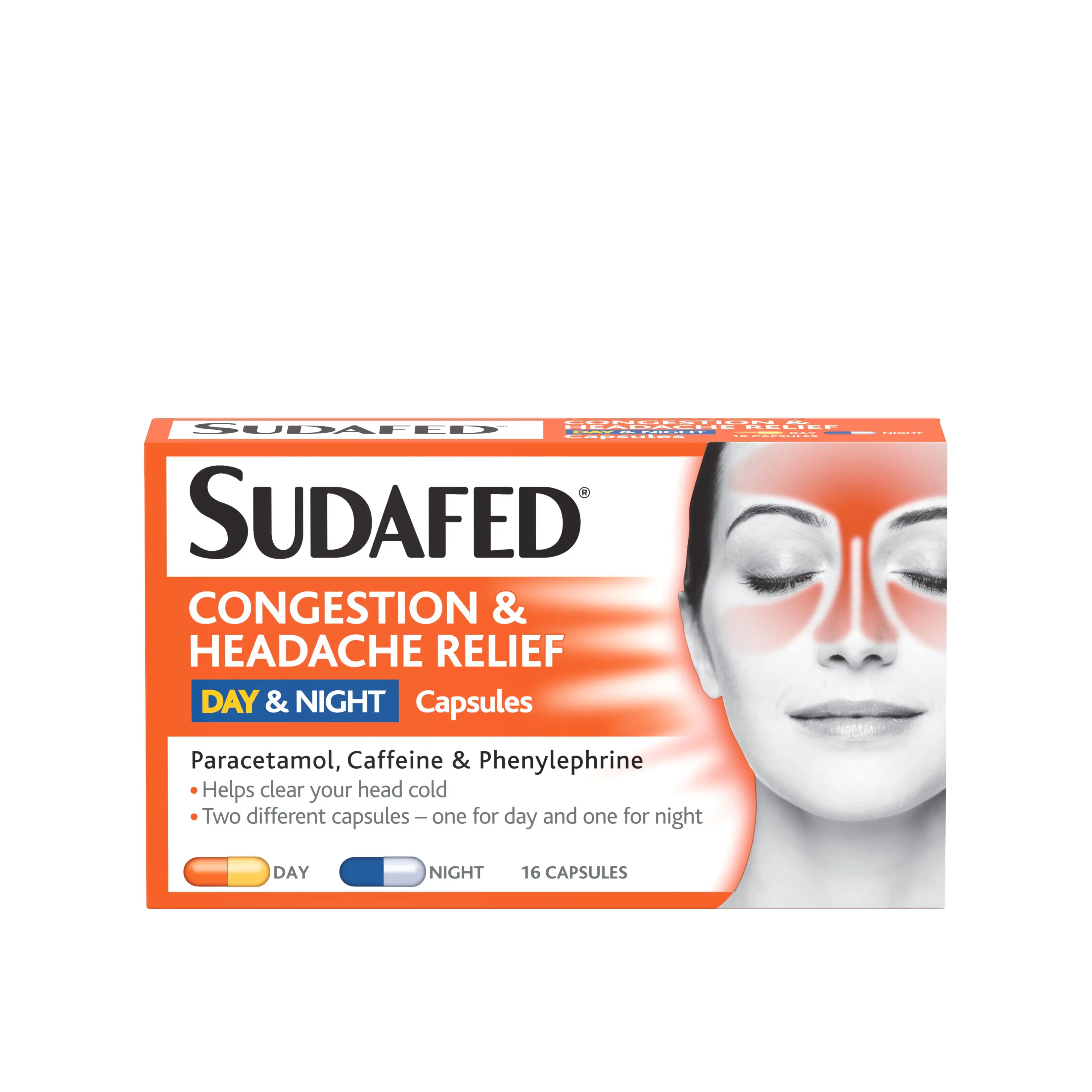 SUDAFED® Congestion & Headache Relief Day & Night Capsules 16s