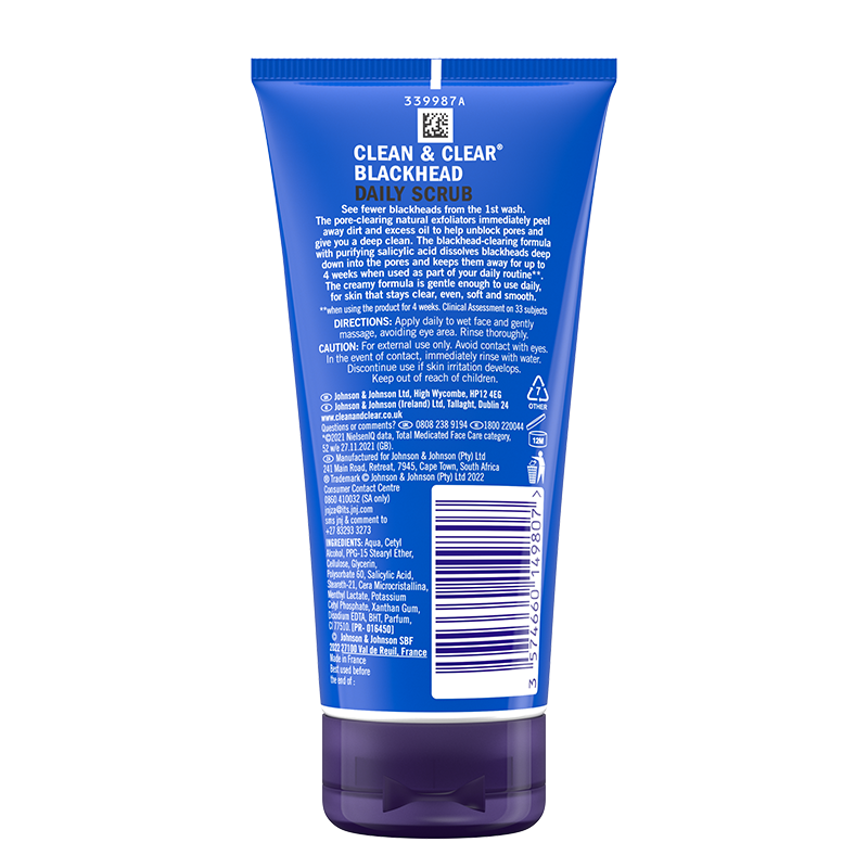 CLEAN & CLEAR® Blackhead Clearing Daily Scrub 150ml - back shot