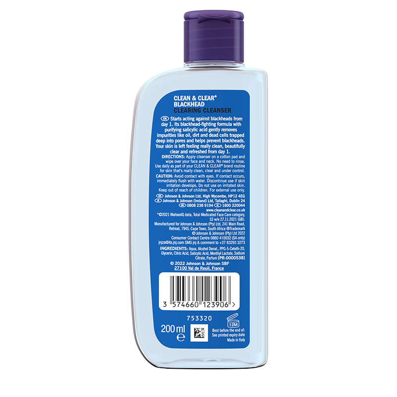 CLEAN & CLEAR® Blackhead Clearing Cleanser 200ml - back shot