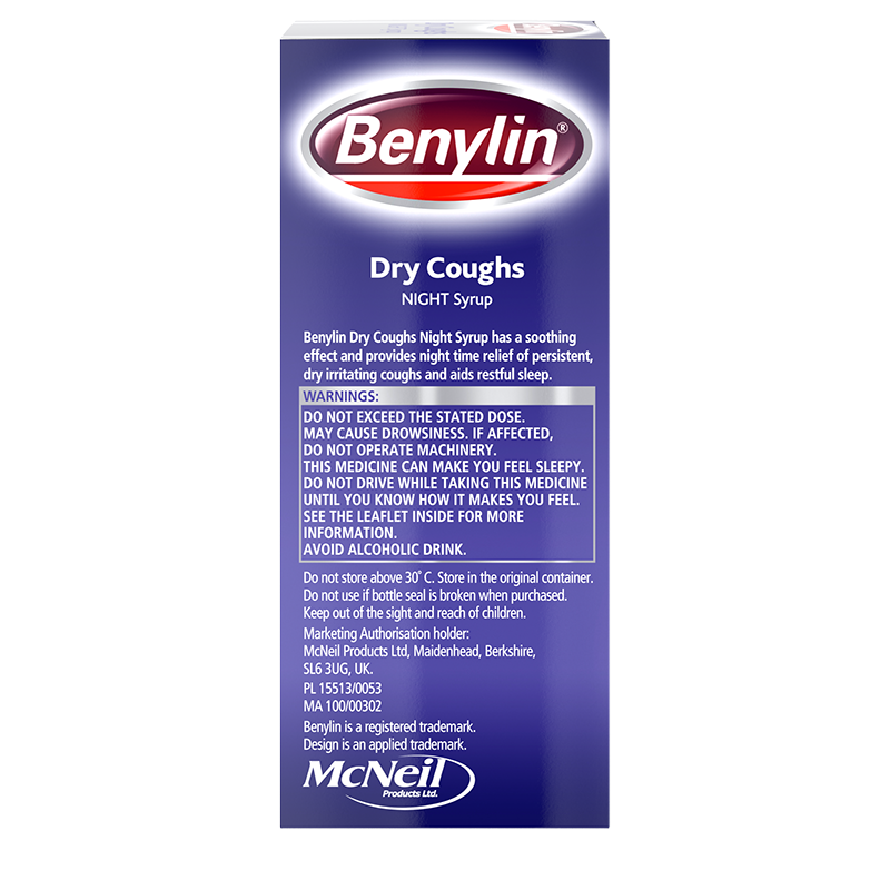Benylin® Dry Coughs Night Syrup 150ml - right side shot